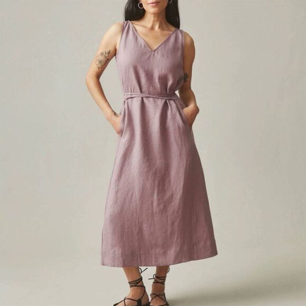 NWOT American Giant Women's Linen Tie Dress Twilight Mauve‎ Size S